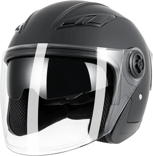 Vista 10 de Casco de motocicleta abierto para adultos 3/4, con doble visera, para moto, scooter, ebike, ciclomotor, para hombres y mujeres, aprobado por el DOT