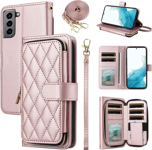 Vista 31 de Funda de Cartera para Samsung Galaxy S20 FE 5G de 6.5 Pulgadas con Correa para Muñeca, Billetera con Cremallera y más de 9 Ranuras para Tarjetas