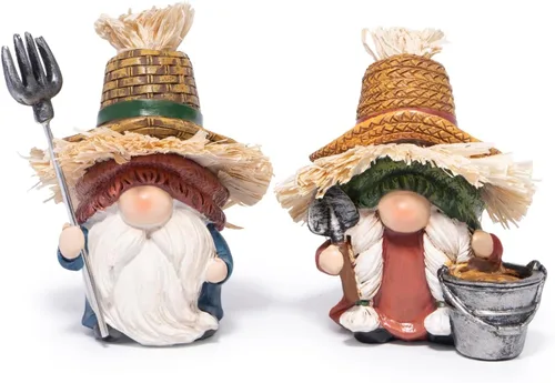 Vista 9 de Hodao Figuras de Gnomo de Vaquero y Vaquera - Gnomos de Resina Occidental Pintados a Mano con Sombreros de Vaquero, Insignia del Sheriff y Bandana