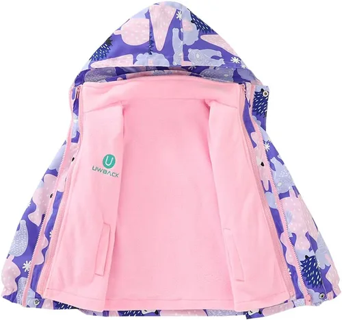 Vista 3 de Chaqueta para niñas 3 en 1 forro polar desmontable resistente al viento impermeable Lightweigt abrigo con capucha