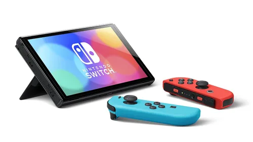 Vista 4 de Nintendo Switch OLED Model w Neon Red & Neon Blue Joy-Con (Renewed)