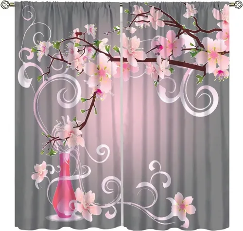 Vista 13 de Cortinas semitraslúcidas de hongos, estilo bohemio, plantas místicas, sol, luna, tratamiento de ventana para dormitorio, sala de estar, cocina