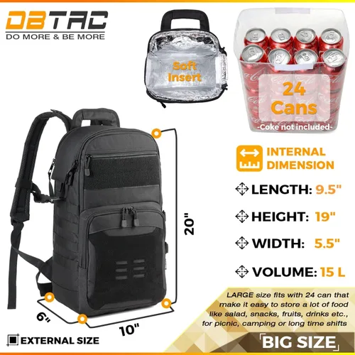 Vista 3 de DBTAC Mochila táctica para el almuerzo, enfriador de almuerzo grande para hombres, mujeres y adultos, mochila enfriadora aislada a prueba de fugas