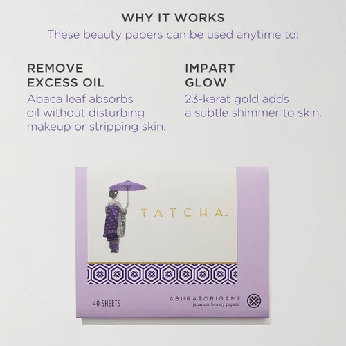 Vista 3 de Tatcha Aburatorigami Blotting Papers: 100% Natural Abaca Leaf & Gold Flakes Absorb Excess Oil (40 Pack)
