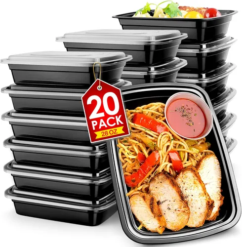 Vista 8 de Teivio Paquete de 20 recipientes de plástico reutilizables para preparación de comidas, 1 compartimento con tapas, contenedores de plástico Bento