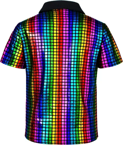 Vista 4 de 5 piezas de disfraz de discoteca de los años 60 y 70 para niños, camisas de lentejuelas para niños, fiesta de Halloween, cosplay, 3 a 12 años