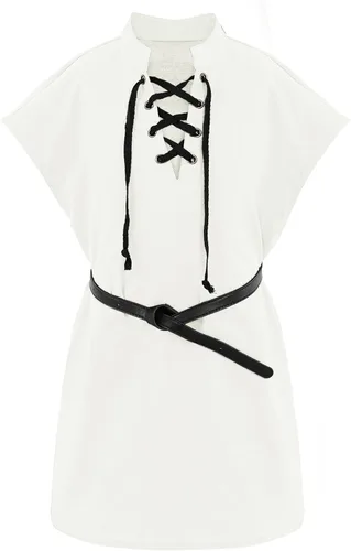 Vista 10 de Camisetas de pirata renacentista para niños, estilo vikingo, medieval, sin mangas, con cordones, de algodón escocés