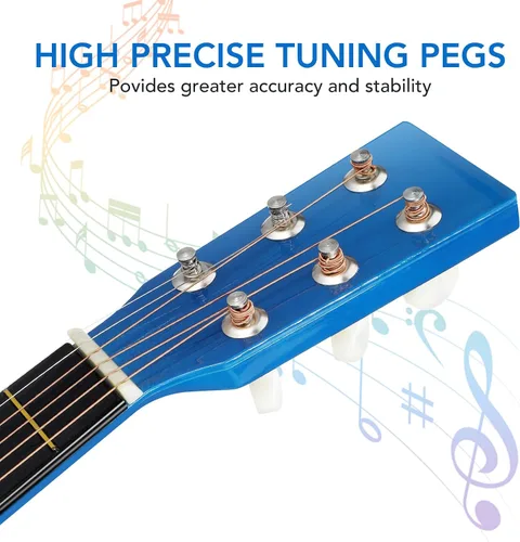 Vista 8 de Guitarra pequeña - Guitarra acústica para niños de 23 pulgadas en azul para aprendizaje de música, perfecta para práctica en casa y entretenimiento