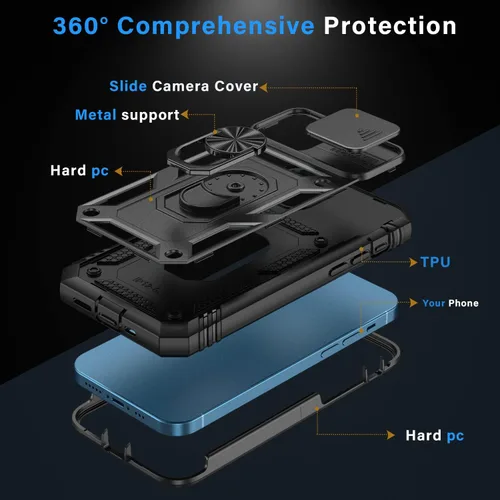 Vista 3 de Korecase Diseño para iPhone 12 Pro Max Kickstand Funda con cubierta de cámara de grado militar Caída de doble capa de cuerpo completo Protección a