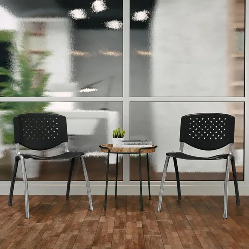 Vista 7 de Flash Furniture - Silla apilable de plástico negro de la serie HERCULES con capacidad de 880 lb. y marco recubierto en polvo de color gris titanio