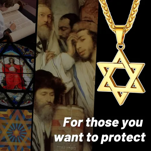 Vista 4 de ChainsHouse Collar Magen Star of David para hombres y mujeres, acero inoxidablechapado en oro de 18 quilates, colgante de etiqueta de perro judío
