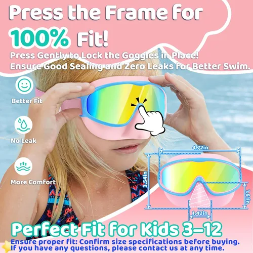 Vista 3 de Vvinca Kids Goggles with Nose Cover for 3-12,Comfort Fabric Strap Wide View 03-negro azul y rosa azul