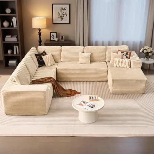 Vista 44 de HOOOWOOO Cloud - Sofás seccionales para sala de estar, sofá modular sin montaje, 110 x 79 pulgadas, de pana afelpada, juego de sofá grande