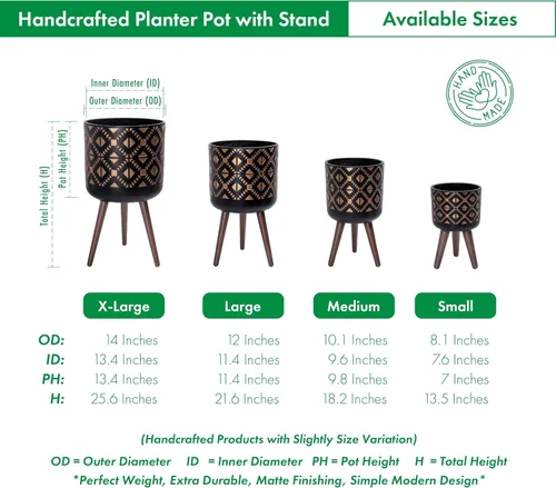 Vista 3 de D'vine Dev Maceta de 12 pulgadas con soporte, maceta alta de mediados de siglo con patas para plantas de interior, bronce/negro, 88-G-C-6