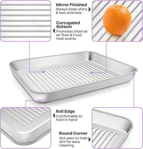 Vista 3 de P&P CHEF Bandeja para horno tostador con rejilla de alambre, bandeja para hornear de acero inoxidable, bandeja para tocino y rejilla de enfriamiento