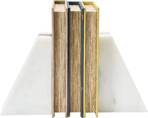 Vista 8 de Main + Mesa Sujetalibros geométricos de mármol con incrustaciones de madera, blanco
