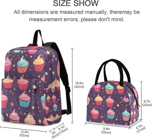 Vista 2 de Mochila de Halloween con diseño de calabaza y gato con lonchera, bolsas de libros de jardín de infantes para niños, Cupcakes en púrpura