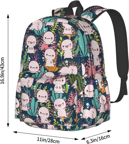 Vista 4 de MISOLAXI Axolotl - Mochila casual, mochila universitaria para laptop, mochilas para niños, niñas, niños y adultos, con correas acolchadas ajustables