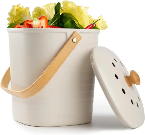 Vista 10 de Contenedor de Compost para Cocina, LALASTAR Cubo de Compost de Encimera con Tapa, Hecho de Fibra de Bambú Sostenible, Cubo de Compost