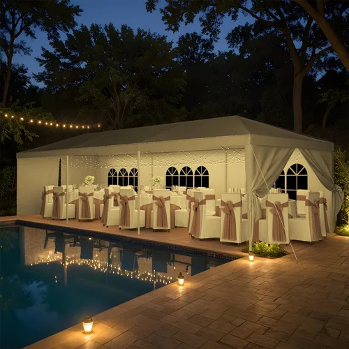 Vista 3 de Flamaker Toldo resistente de 10 x 30 pies para fiestas, refugio impermeable para bodas y eventos con paredes laterales extraíbles, 2 puertas