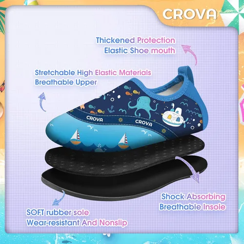Vista 5 de CROVA Zapatos de agua para niños pequeños, calcetines acuáticos de secado rápido, antideslizantes, zapatos deportivos para niños y niñas pequeños