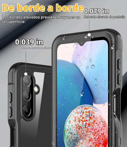 Vista 5 de Funda impermeable para Samsung Galaxy A14 5G, protector de pantalla integrado, cuerpo completo de 360°, resistente a prueba de golpes, a prueba