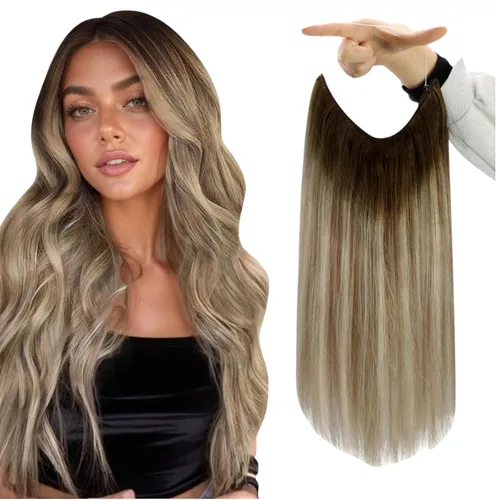Vista 37 de Fshine - Extensiones de cabello con hilo invisible de 12 pulgadas, color rubio ceniza con reflejos de rubio decolorado, pieza de cabello humano real
