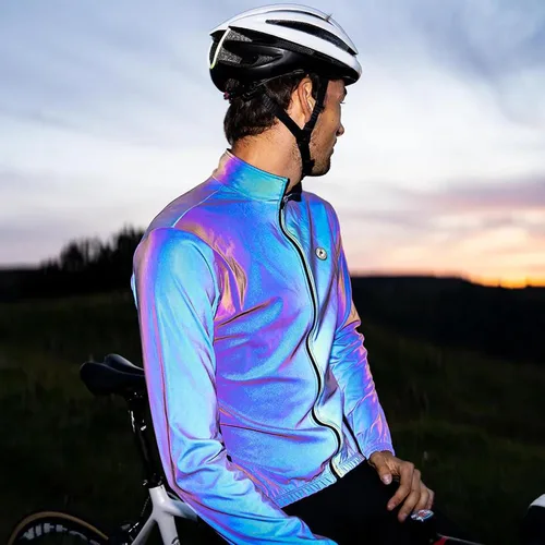 Vista 8 de Darevie Chaqueta de ciclismo para hombre, impermeable, térmica, cortavientos de alta reflección, arco iris, para correr