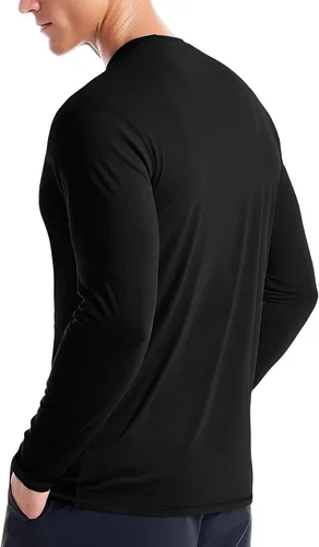 Vista 2 de Zengjo - Camiseta de manga larga de Baselayer para hombre, ligera, para correr Negro