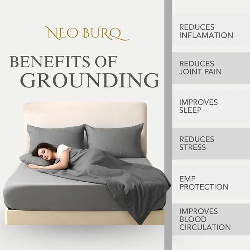 Vista 3 de Grounding Sheets King, 20% fibra plateada, 80% algodón orgánico certificado GOTS, 400 hilos, refrescante, suave, sábana bajera ajustable de bolsillo