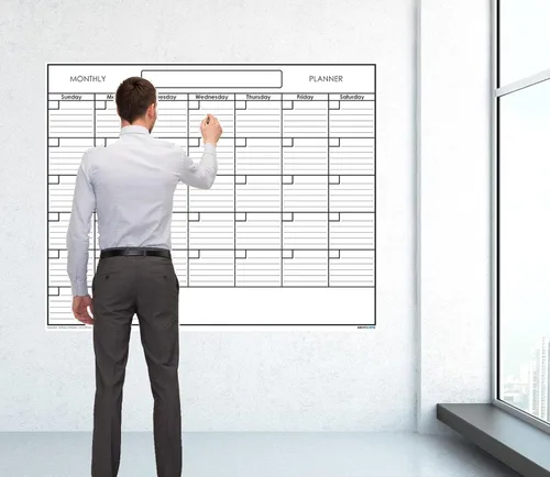 Vista 8 de Calendario de pared SwiftGlimpse blanco reusable para un mes, Se borra con paño húmedo, Planificador laminado de pared