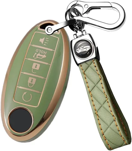 Vista 9 de ontto Protector de llavero de automóvil de 5 botones con llavero de TPU suave, borde dorado, guante para llaves Infiniti JX35 Q50 Q60 QX56 QX60 QX80