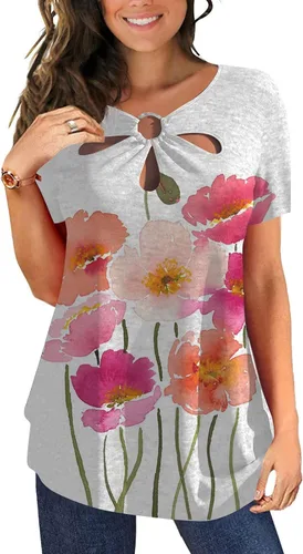 Vista 2 de Shirts for Women Dressy Casual 2023 Vintage Tees Holiday 70s Tshirts Tops Short Sleeve T-Shirts Casual Spring
