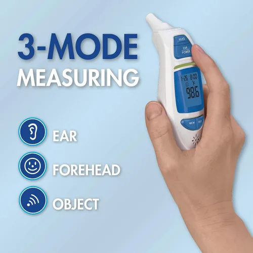 Vista 3 de Termómetro infrarrojo Mediciones de oídos y frente para niños y adultos Alerta de fiebre de 3 colores Lectura precisa instantánea Medición