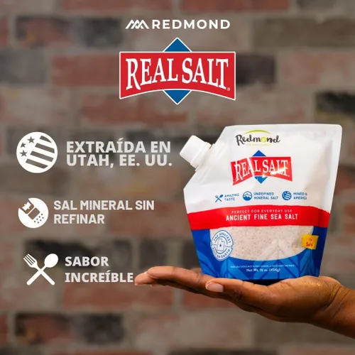 Vista 3 de Redmond Real Salt - Sal marina fina antigua, sin refinar, bolsa de 16 onzas