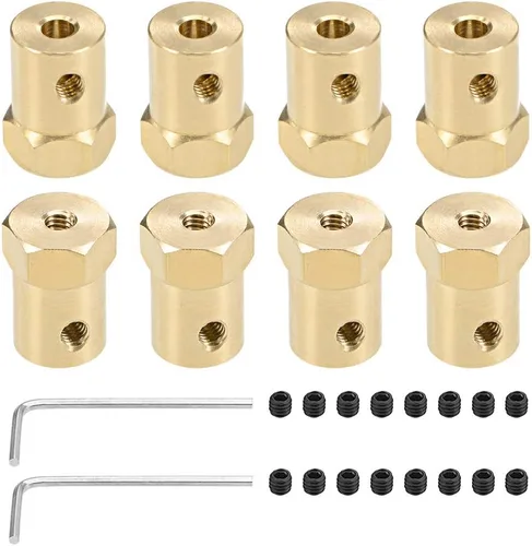 Vista 4 de uxcell Acoplador hexagonal de 0.118 in con motor de orificio hexagonal de latón acoplamiento flexible para ruedas de automóvil, neumáticos, motor