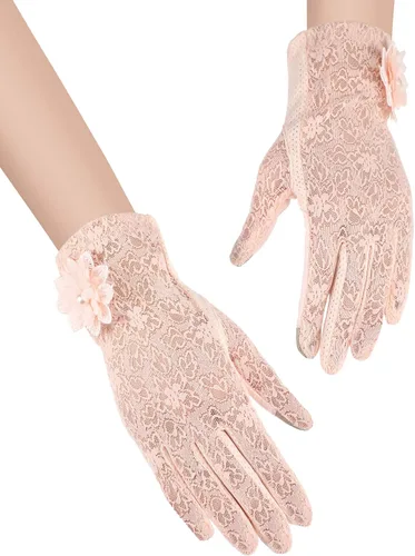 Vista 5 de SATINIOR Guantes florales de encaje para mujer, elegantes guantes de encaje cortos, guantes de verano para boda, Halloween, fiesta de cosplay