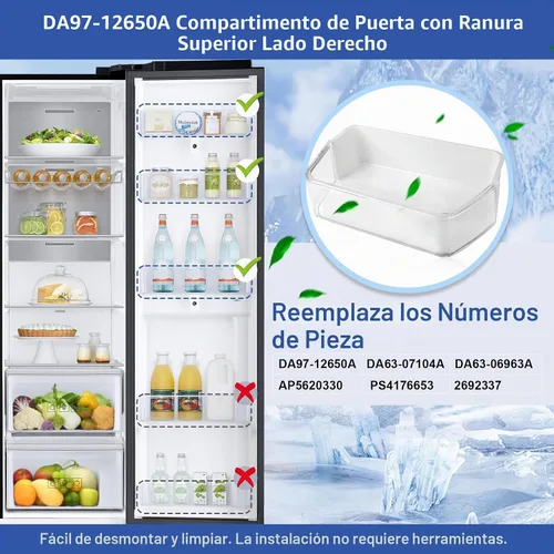 Vista 3 de DA97-12650A - Cesta de estante para puerta de refrigerador, lado derecho, compatible con Samsung RF260, RF261, RF263, estantes de refrigerador