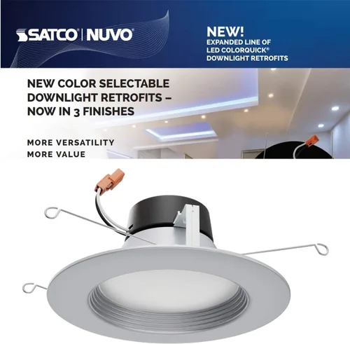 Vista 5 de Satco Downlight LED seleccionable a color S11836, 9 vatios; 5 pulgadas - 6 pulgadas; Cct seleccionable; 120 voltios; regulable; acabado de níquel
