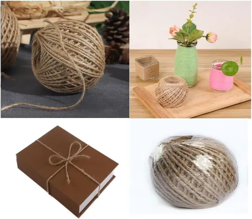 Vista 2 de Cuerda de yute natural prémium para manualidades, envoltura de regalos y jardinería, lazos para plantas para enrejado de pepino