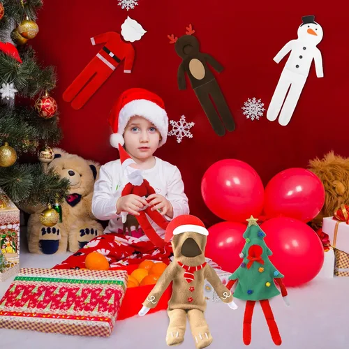 Vista 6 de HooLing Juego de 5 accesorios para muñecas, ropa de disfraz de Navidad, Papá Noel, alce, muñeco de nieve, pan de jengibre, árbol de Navidad, ropa