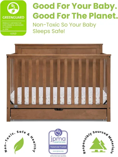 Vista 3 de Simmons Kids Logan - Cuna convertible 6 en 1 con cajón inferior, certificado Greenguard Gold, castaño