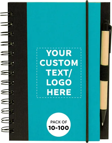 Vista 12 de DISCOUNT PROMOS Juego de 100 cuadernos de bloques ecológicos personalizados con bolígrafos, paquete a granel personalizado, perfecto