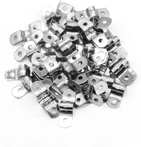 Vista 2 de 50 correas de tubo rígidas, abrazadera de correa de tubo de 0.315 in/0.3 pulgadas con 2 agujeros, correa de tubo de acero inoxidable para fijación