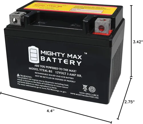 Vista 9 de YTX4L-BS Repuesto para Coolster de 110 cc GK-6110A - Batería marca Mighty Max