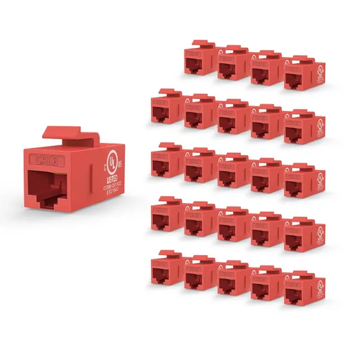 Vista 11 de VCE Acoplador Keystone CAT6 con certificación UL, paquete de 25 unidades, acoplador Ethernet hembra a hembra, acoplador RJ45 para CAT6/CAT5e/CAT5