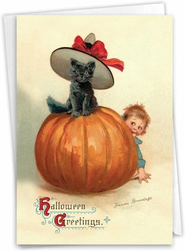 Vista 9 de NobleWorks Tarjeta de felicitación de Halloween con sobre de 5 x 7 pulgadas (1 tarjeta) calabazas brillantes - C10194BHWG
