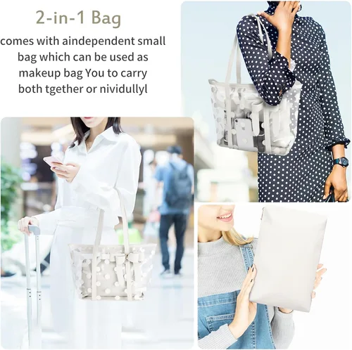Vista 2 de Bolso de mano transparente impermeable de PVC para mujer, bolso de hombro, bolsa de playa, bolsa de trabajo de compras
