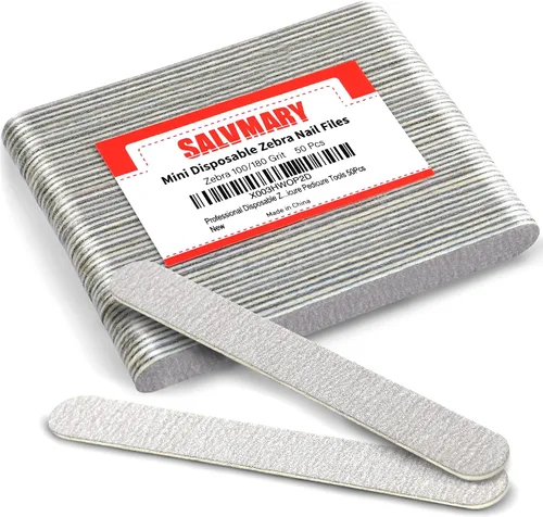 Vista 11 de Limas de uñas desechables de cebra de grano 80/80 de 5 pulgadas, tableros de esmeril de doble cara para uñas acrílicas, uñas de los pies