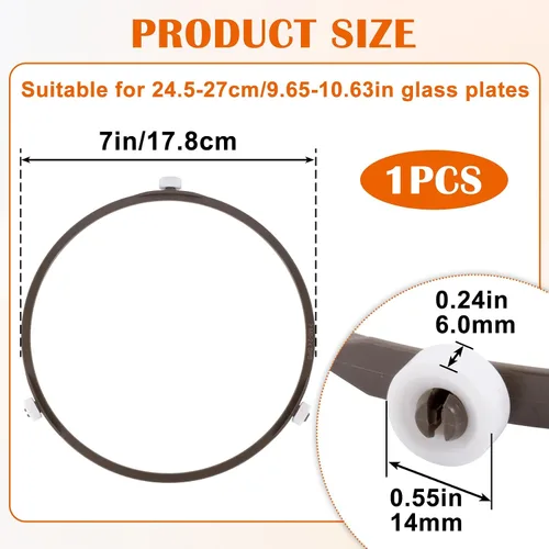 Vista 2 de Anillo giratorio de microondas de 7 pulgadas con rodillos de 0.59 pulgadas, anillo de microondas para tocadiscos giratorios, accesorios